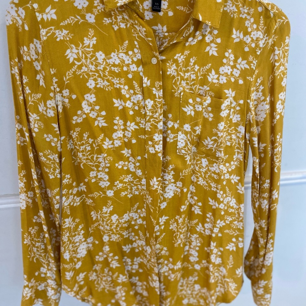 Banana Republic Floral Mustard Button Down Blouse
